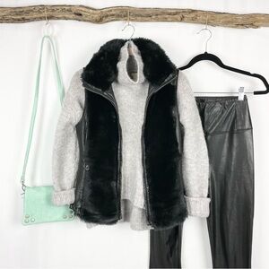 Guess Vest Faux Fur and Leather Zip Front, Size Small